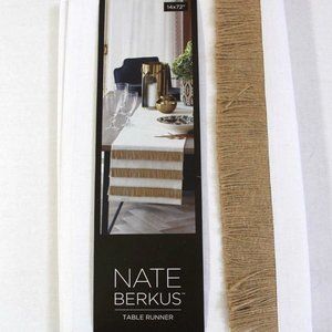 Nate Berkus White Jute Fringe Natural Table Runner